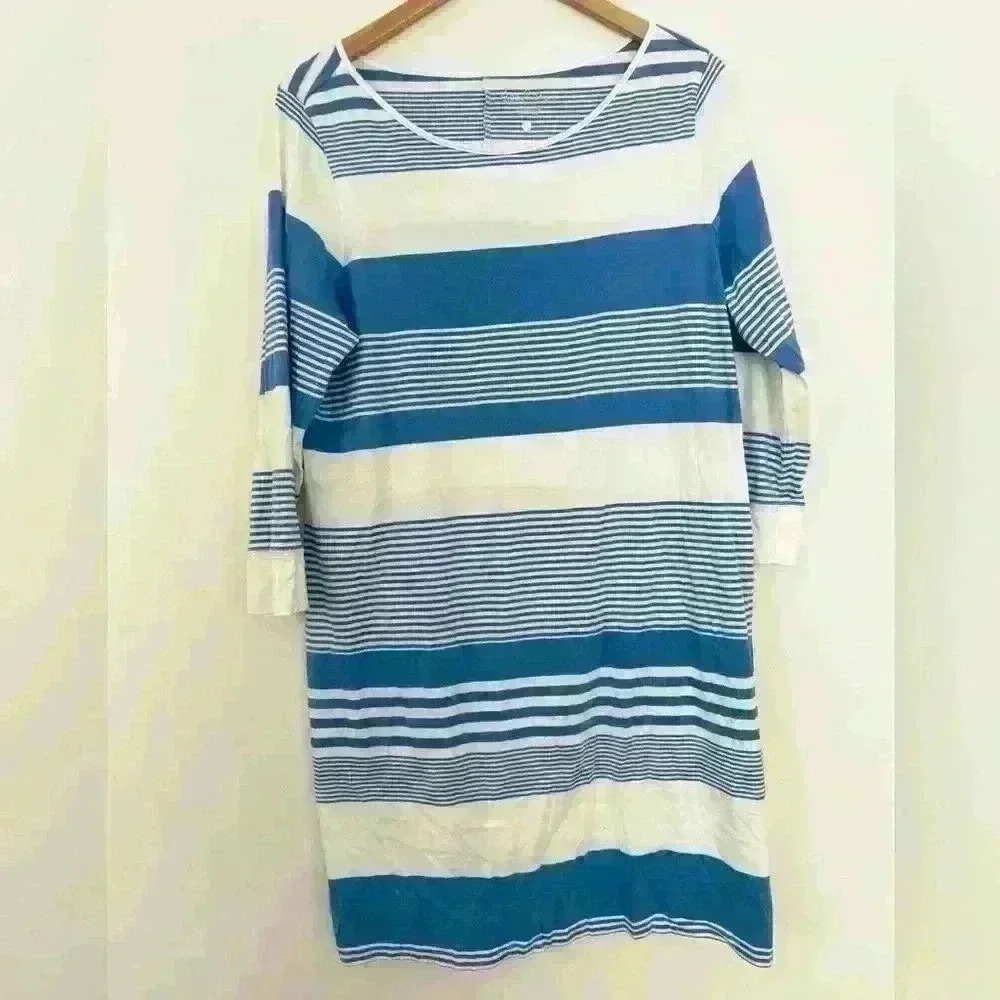 Lilly Pulitzer Marlowe Dress Bay Blue Coconut Stripe Pima Cotton Size XL